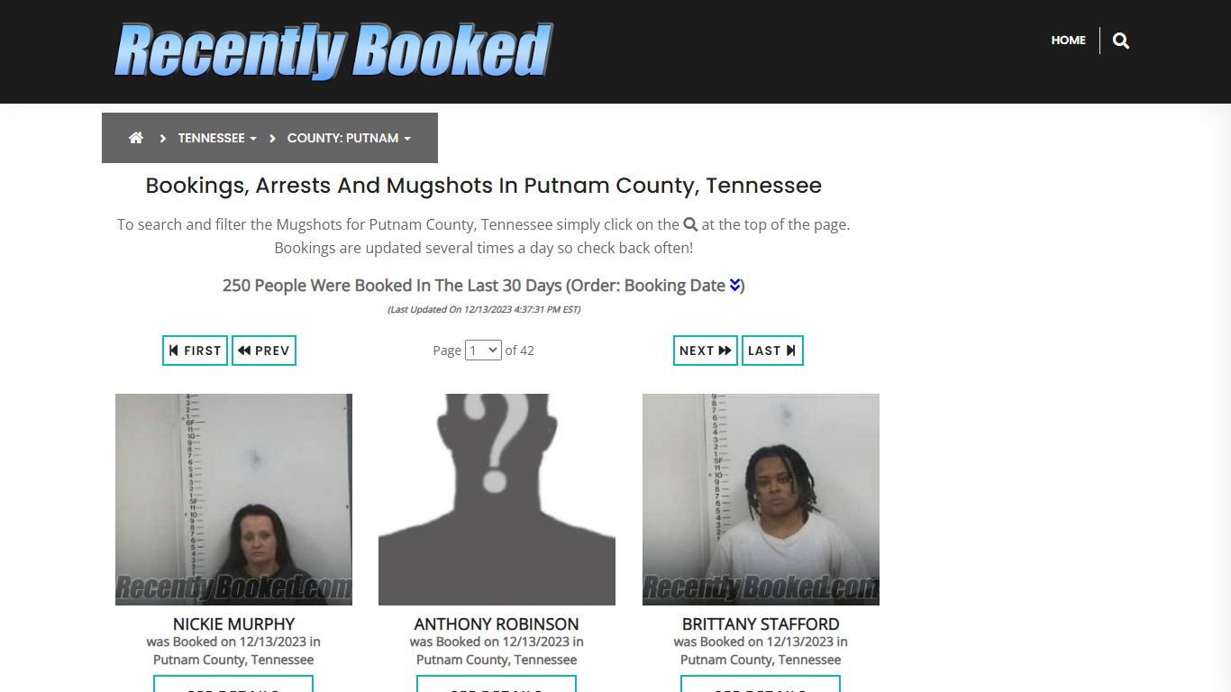 Bookings, Arrests and Mugshots in Putnam County, Tennessee