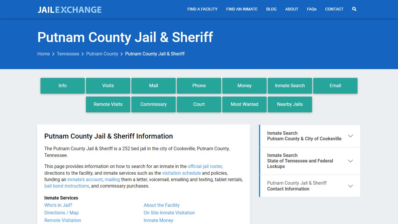 Putnam County Jail & Sheriff, TN Inmate Search, Information